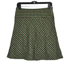 Ann Taylor Loft Green Brown Checked Wool-Blend A-Line Skirt 4 Retro‎ Career Twee